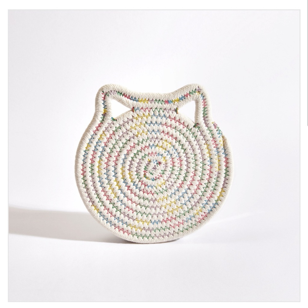 Cat Lady Box Colorful rainbow thread trivet NEW